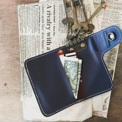 ▲ TWO FOLD 天藍、水藍“雙折鑰匙包”Ashime 設計（TFK-TN-WAh） 第3張的照片