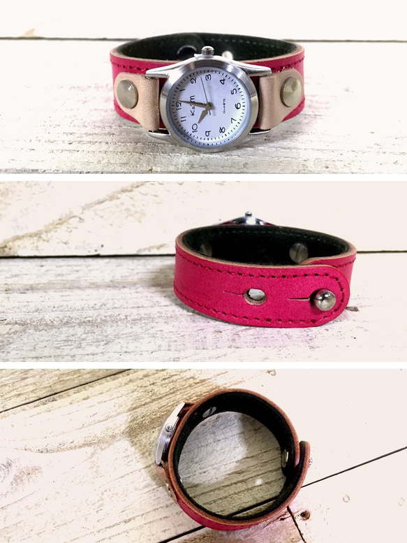 【即納】2WAY REVERSIBLE　LEATHR WATCH / red×green 2枚目の画像