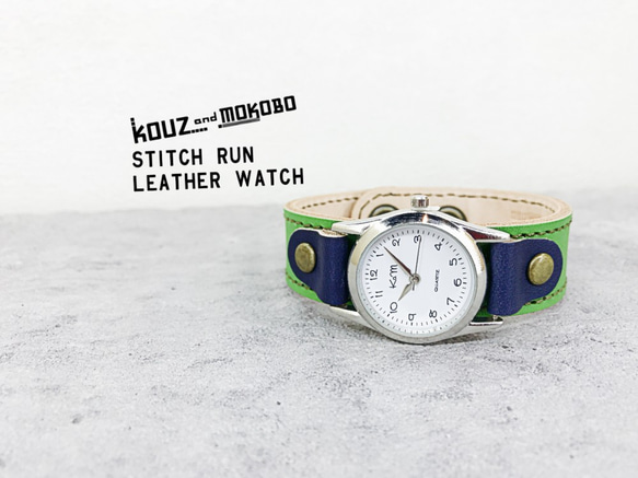 ▲STITCH ビンテージカジュアルに合わせる緑「ステッチラン 腕時計」見やすい文字盤（SRW-GWN-OA） 1枚目の画像