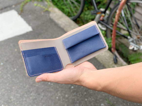 ▲ SHORT Invincible Gray x Pink Navy “Short Flat Wallet” Compact 第3張的照片