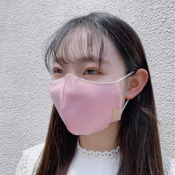 値下げ⬇︎ダンガリーとWガーゼの立体布マスク（大人用）パステル4色 薄型スッキリ おしゃれ革タグ(FM200006) 5枚目の画像