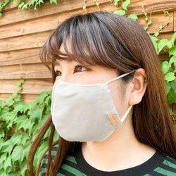 値下げ⬇︎ダンガリーとWガーゼの立体布マスク（大人用）パステル4色 薄型スッキリ おしゃれ革タグ(FM200006) 6枚目の画像
