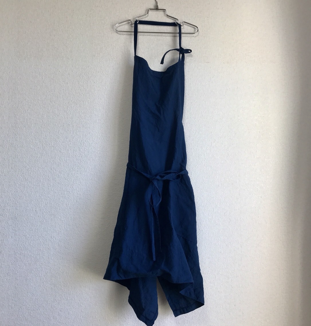 小柄なあなたに贈るベルギーリネンの華やぎワークエプロン　スモールサイズ　ベルギーリネン　ブルー