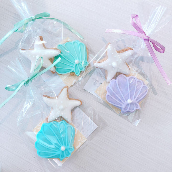 【送料無料】mini shell&starfish30袋(シェルとヒトデのアイシングクッキー)プチギフト 2枚目の画像