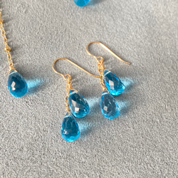 高品質【スイスブルートパーズ】ブリオレットカット2粒ピアス/14kgf