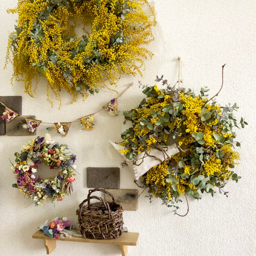 送料無料 ミモザとユーカリのナチュラルリースL② リース Hana 通販  