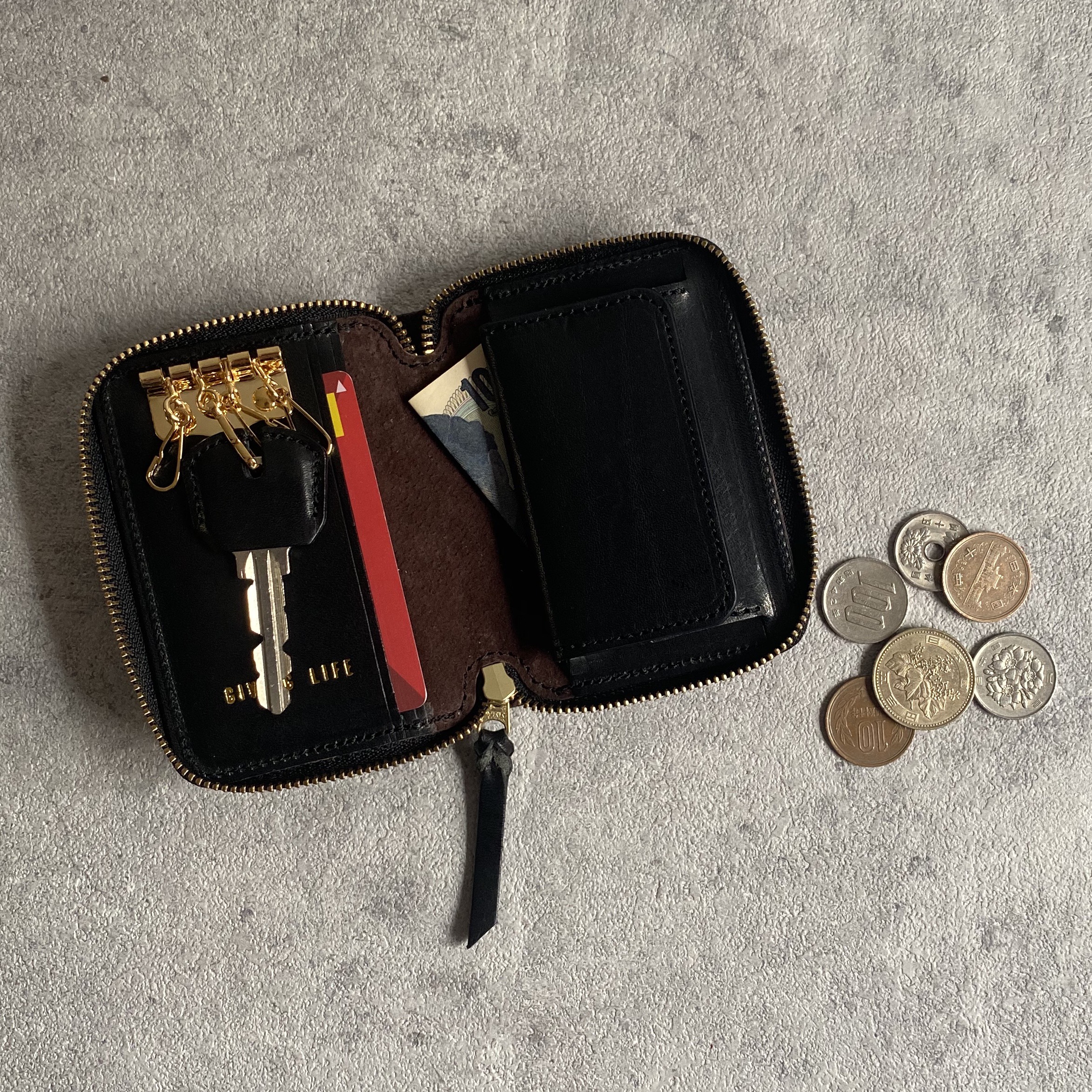 多機能キーケース コイン＆カード イタリアンレザー ブラック