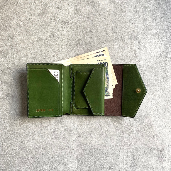 コインケース取り外し式 お札が折れないコンパクト財布 モスグリーン Present for