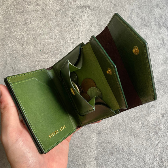 コインケース取り外し式 お札が折れないコンパクト財布 モスグリーン Present for