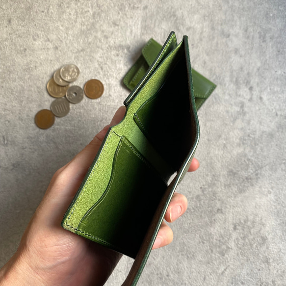 コインケース取り外し式 お札が折れないコンパクト財布 モスグリーン Present for