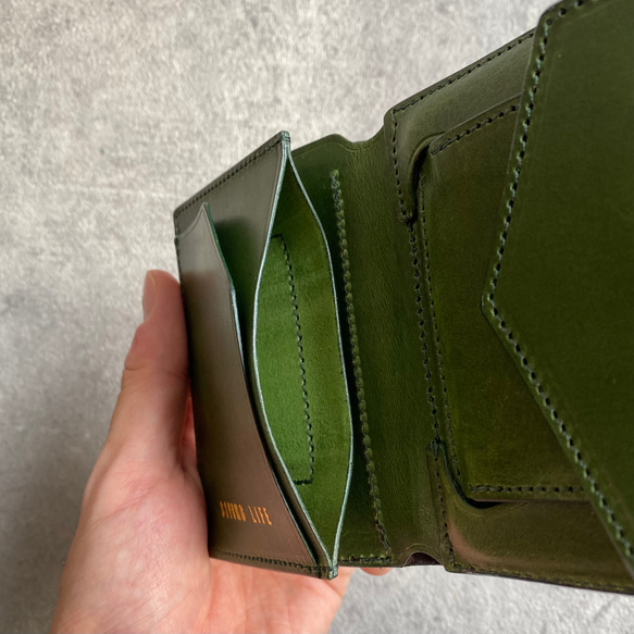 コインケース取り外し式 お札が折れないコンパクト財布 モスグリーン Present for