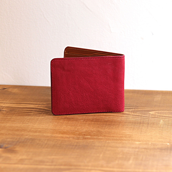 イタリアン レザー ヌメ革 二つ折り 財布 マゼンタ その他ミニ財布
