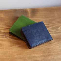 イタリアン レザー ヌメ革 二つ折り 財布 グリーン Green 5枚目の画像