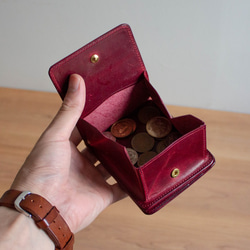 薄型マネークリップ イタリアンレザー 多機能 小銭入れ ワインレッド 2枚目の画像