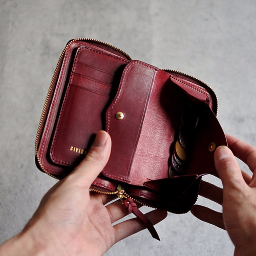 高級イタリアンレザー ミドル財布 winered ワインレッド その他ミニ