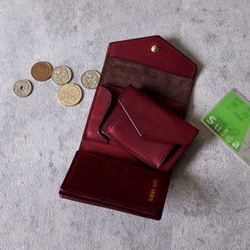コインケース取り外し式 お札が折れないコンパクト財布 ワインレッド 1枚目の画像