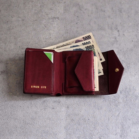 コインケース取り外し式 お札が折れないコンパクト財布 ワインレッド 2枚目の画像