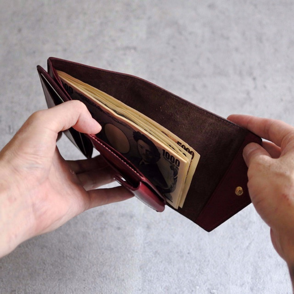 コインケース取り外し式 お札が折れないコンパクト財布 ワインレッド 5枚目の画像