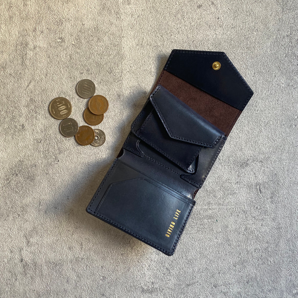 コインケース取り外し式 お札が折れないコンパクト財布 ネイビー 1枚目の画像