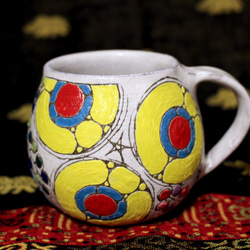 カラフルな黄まる陶器カップ　作品番号002 4枚目の画像