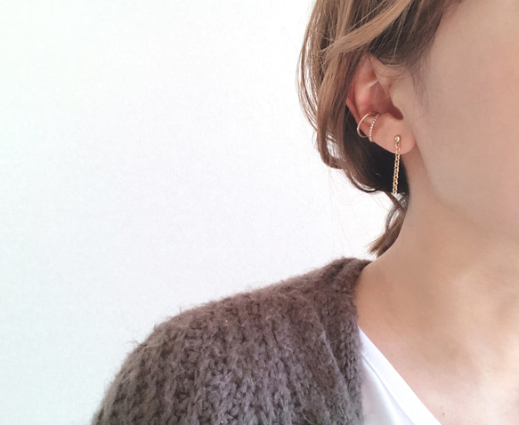 耳夾 14kgf [kitty]/金色、雙股、多層外觀、正式、防過敏 第2張的照片