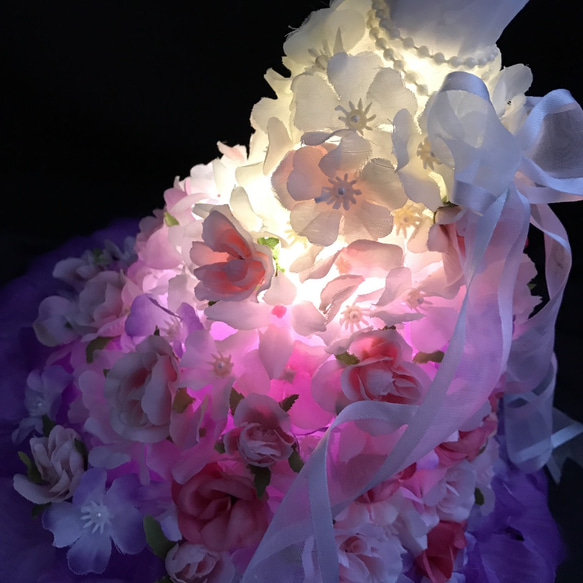 ウェディングドレス ウェルカムドール  アンティーク調ライト 間接照明 ランプ ライト 花 フラワー 写真たて 3枚目の画像