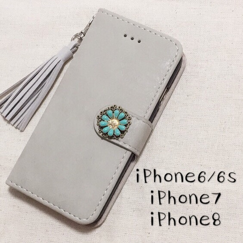 iPhone7 iPhone8 手帳型カバー コンチョxタッセル付き オシャレ  