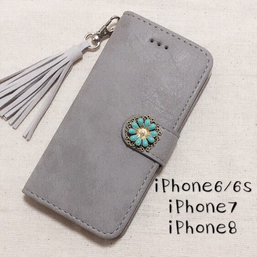 iPhone7 iPhone8 手帳型カバー コンチョxタッセル付き オシャレ iPhone 