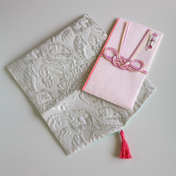 タッセル付き ふくさ 袱紗～ホワイト×ピンク～ 3枚目の画像