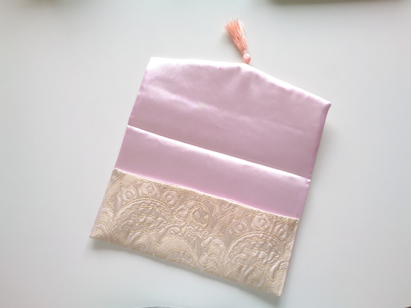 【受注製作】タッセル付き ふくさ 袱紗～ベージュ×ベビーピンク～ 2枚目の画像
