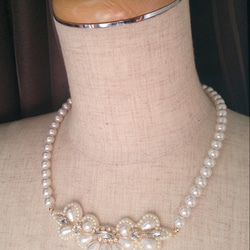 [Creema一組有限]設置古董項鍊和棉的耳環的珍珠白〜 第5張的照片
