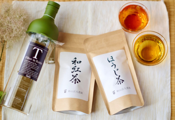 夏はボトルで水出し！「和紅茶50g」&「ほうじ茶50g」&フィルタインボトルセット 1枚目の画像