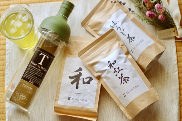 夏はボトルで水出し！「和200g・和紅茶50g・ほうじ茶50g」&フィルタインボトルセット 1枚目の画像