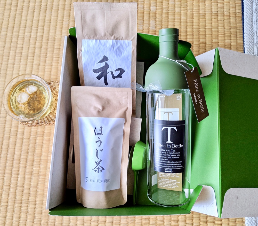夏ギフトに！緑茶「和」200g &「ほうじ茶50g」＆フィルタインボトルのギフトセット