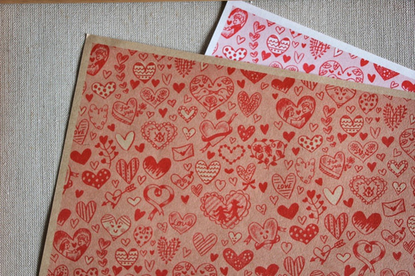 売り切れました！＊ハート柄包装紙 バレンタイン クラフト紙 A3サイズ4  