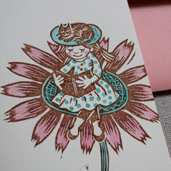 フラワーガール　版画グリーティングカード　手刷り　手彩色 3枚目の画像