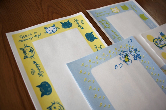 ♪増量中♪猫ちゃんのレターセット　ねこだより　孔版印刷 3枚目の画像