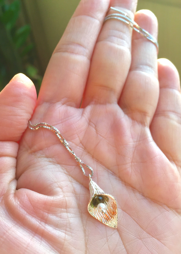 【綠海芋】◆綠碧璽◆天然真珠◆925銀可調式項鍊 ◆♡禮物♡ 第4張的照片