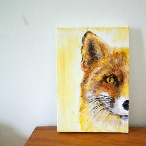 動物#7 狐 油絵 Fサイズ SM 額縁付き サイズ約26*19cm 絵画 forest33
