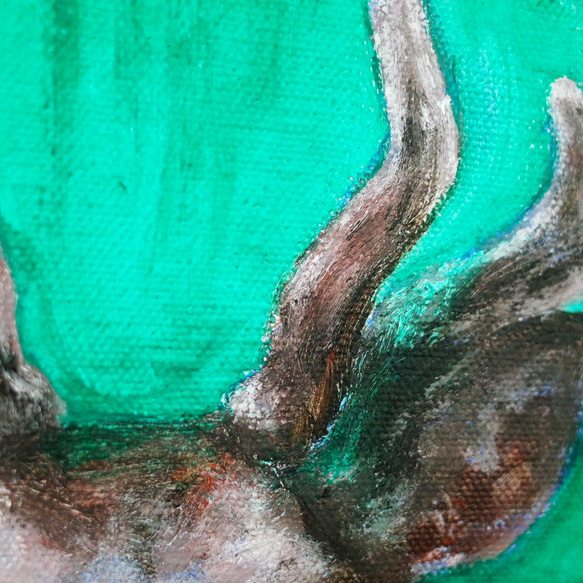 動物#26 鹿の角 油彩画 Fサイズ SM 額縁付き サイズ約26*19cm 3枚目の画像