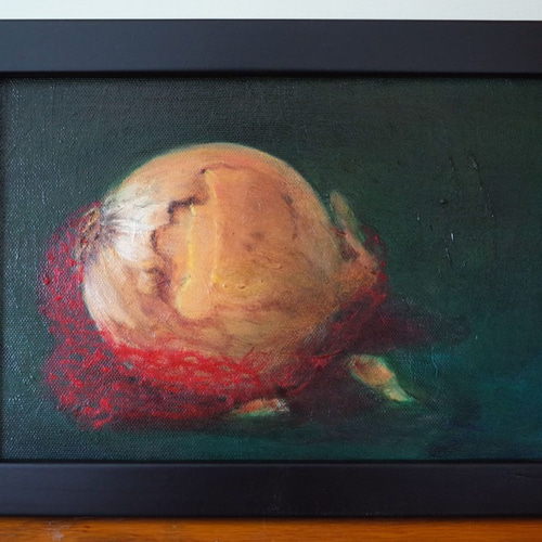 玉ねぎ 油画 油彩 Fサイズ SM 額縁付き サイズ約26*19cm 絵画