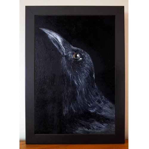 鴉 カラス 油絵 油彩 Fサイズ SM 額縁付き サイズ約26*19cm 絵画 鴉 カラス 油絵 油彩 Fサイズ SM 額縁付き サイズ約26*19cm 絵画