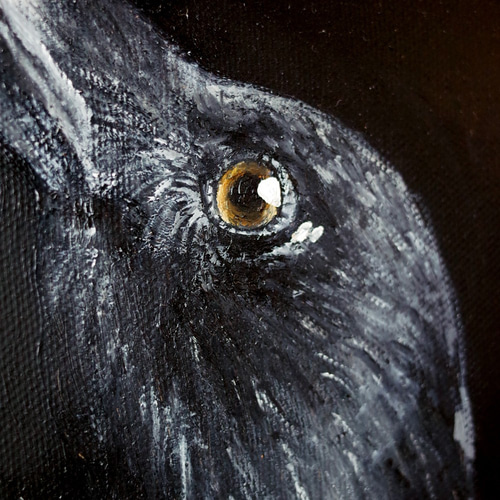 鴉 カラス 油絵 油彩 Fサイズ SM 額縁付き サイズ約26*19cm 絵画