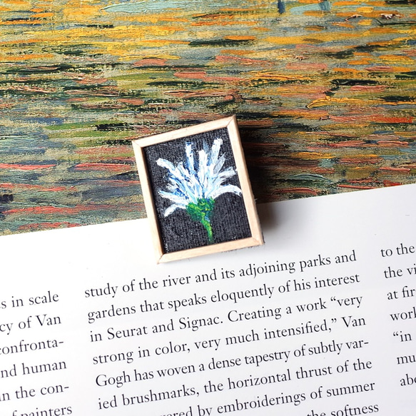 配戴畫#9 法國菊 油畫 迷你畫 木框 胸針 別針 第1張的照片