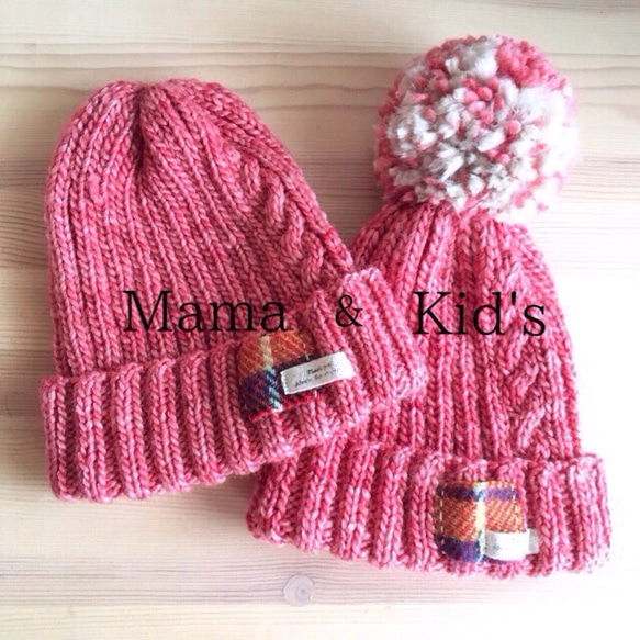 ＊ポイント縄編みニット帽＊for mama 〈red〉 3枚目の画像