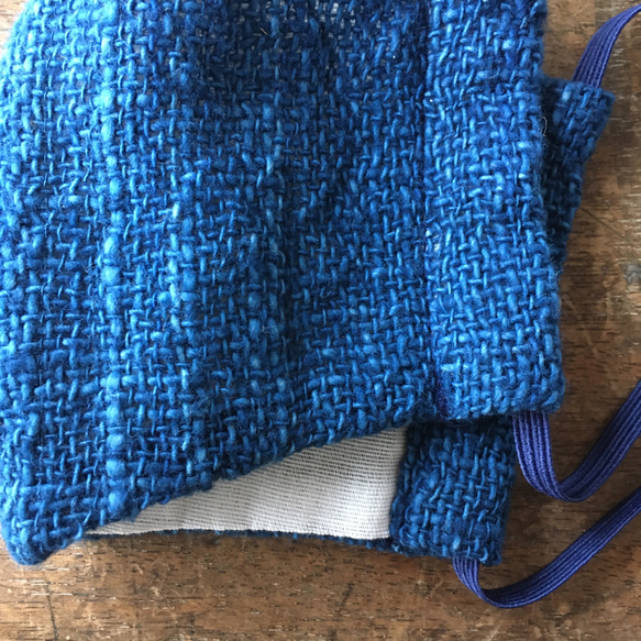 手織り布　夏マスク　藍染　Ｌ 4枚目の画像