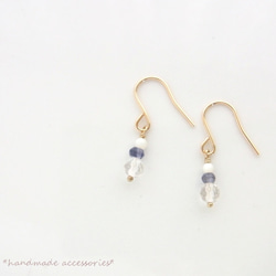 【Sold out】14kgf:*mini*ピアス クォーツ＆アイオライト　（№5031） 1枚目の画像