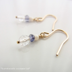 【Sold out】14kgf:*mini*ピアス クォーツ＆アイオライト　（№5031） 2枚目の画像