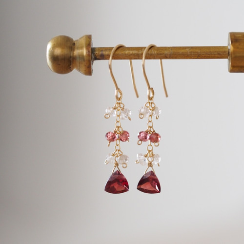 14kgf：ガーネットとジルコンのピアス（イヤリング） №9117 天然石