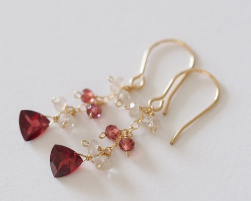 14kgf：ガーネットとジルコンのピアス（イヤリング） №9117 天然石
